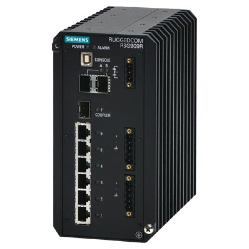 RUGGEDCOM RSG909R is a 9 port industrially hardened, fully managed Ethernet switch featuring an inte