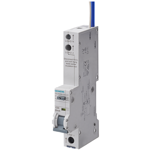 RCBO, 10 kA, 1P+N, Type AC, 10 mA, C-Char, In: 32 A, Un AC: 230 V, pigtail 600 mm, solid N